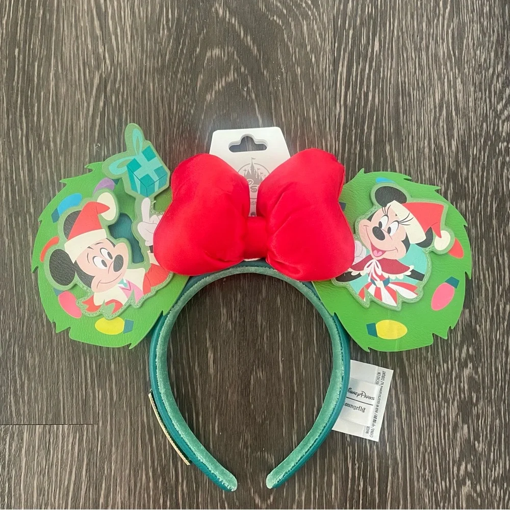 New! Mickey and Minnie Mouse Loungefly Glow-in-the-Dark Holiday Ear Headband